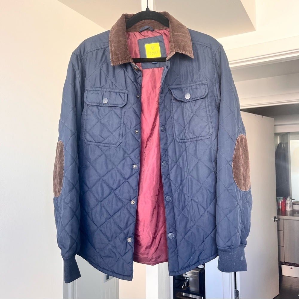 Navy Quilted Jacket w/ Patchwork Detail, Like New Condition- S